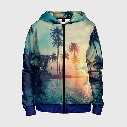 Детская толстовка на молнии Пальмы / 3D-Синий – фото 1