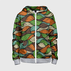 Толстовка на молнии детская Абстрактные волны, цвет: 3D-меланж