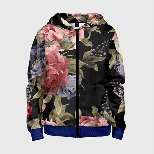 Детская толстовка на молнии Цветы / 3D-Синий – фото 1