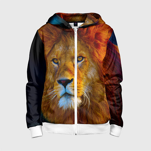 Детская толстовка на молнии Лев 3D / 3D-Белый – фото 1