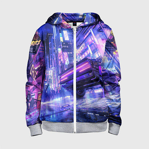 Детская толстовка на молнии Cyberpunk city / 3D-Меланж – фото 1
