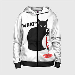 Толстовка на молнии детская What Cat, цвет: 3D-черный