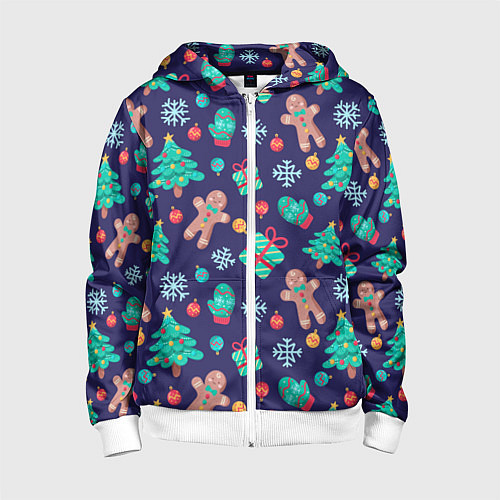 Детская толстовка на молнии Новый год / 3D-Белый – фото 1