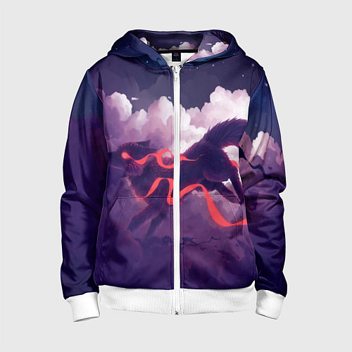 Детская толстовка на молнии Лиса бежит по облакам / 3D-Белый – фото 1