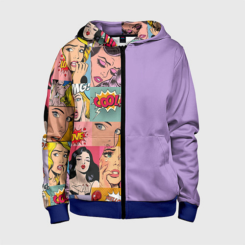Детская толстовка на молнии Pop Art Girls / 3D-Синий – фото 1
