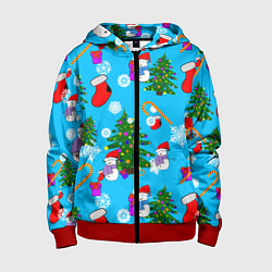 Толстовка на молнии детская Новый год, цвет: 3D-красный