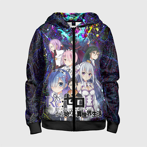 Детская толстовка на молнии Re:Zero Жизнь с нуля / 3D-Черный – фото 1