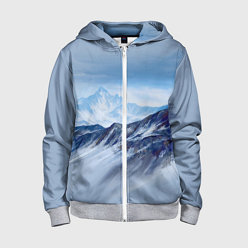 Детская толстовка на молнии Серо-голубые горы / 3D-Меланж – фото 1