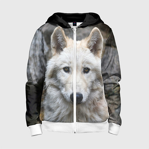 Детская толстовка на молнии Волк / 3D-Белый – фото 1