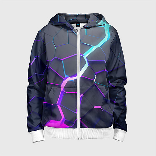 Детская толстовка на молнии НЕОНОВЫЙ РАЗЛОМ 3Д РАЗЛОМ / 3D-Белый – фото 1
