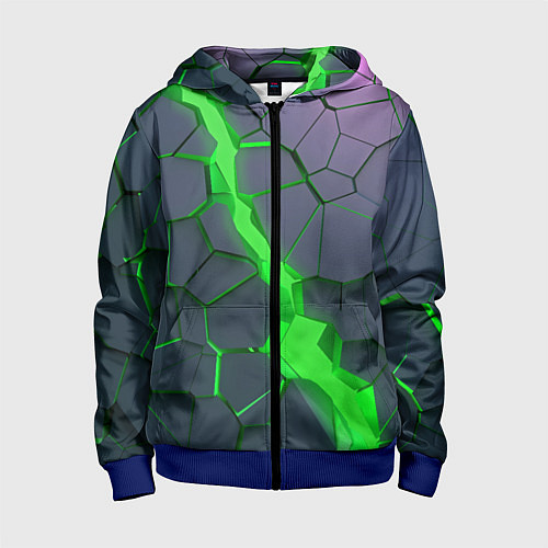 Детская толстовка на молнии ЗЕЛЕНЫЙ РАЗЛОМ 3Д РАЗЛОМ / 3D-Синий – фото 1