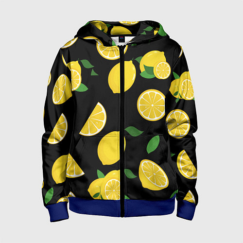 Детская толстовка на молнии Лимоны на чёрном / 3D-Синий – фото 1