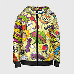 Толстовка на молнии детская Комикс, цвет: 3D-черный