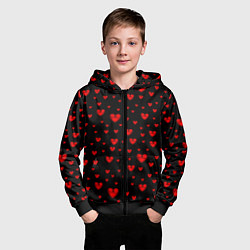 Толстовка на молнии детская Красные сердца, цвет: 3D-черный — фото 2