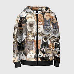 Толстовка на молнии детская Котики смешные, цвет: 3D-черный