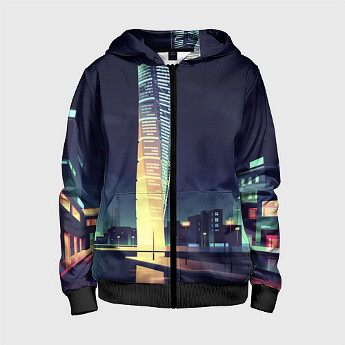 Детская толстовка на молнии Ночной Город / 3D-Черный – фото 1
