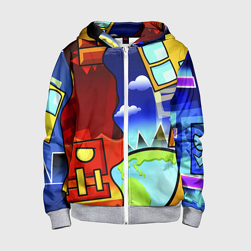 Детская толстовка на молнии Geometry Dash / 3D-Меланж – фото 1