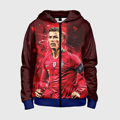 Детская толстовка на молнии Криштиану Роналду Португалия / 3D-Синий – фото 1