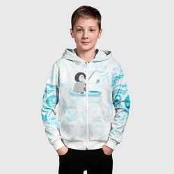 Толстовка на молнии детская Пингвин рыбачит, цвет: 3D-белый — фото 2