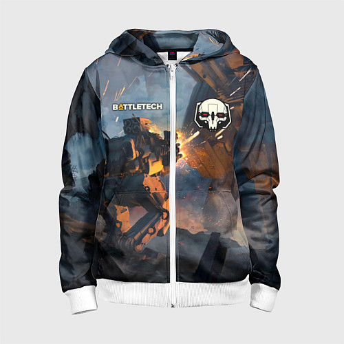 Детская толстовка на молнии Battletech warrior / 3D-Белый – фото 1