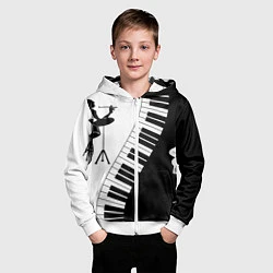 Толстовка на молнии детская Черно Белое пианино, цвет: 3D-белый — фото 2