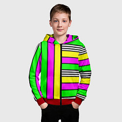 Толстовка на молнии детская Полосатый неоновый модный узор, цвет: 3D-красный — фото 2