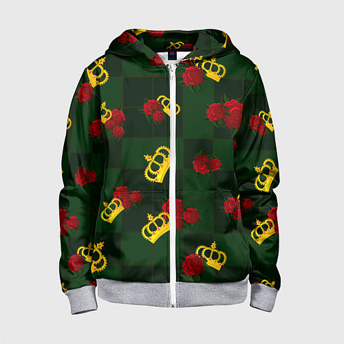 Детская толстовка на молнии Короны и розы / 3D-Меланж – фото 1