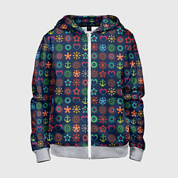 Толстовка на молнии детская Морской разноцветный узор, цвет: 3D-меланж