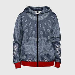 Толстовка на молнии детская Серый восточный орнамент мандала, цвет: 3D-красный