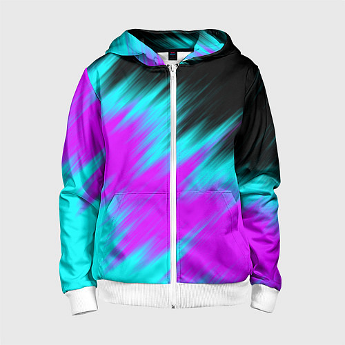 Детская толстовка на молнии НЕОНОВЫЕ ПОЛОСЫ И НИЧЕГО ЛИШНЕГО NEON STRIPES / 3D-Белый – фото 1