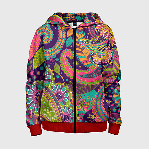 Детская толстовка на молнии Яркий красочный узор / 3D-Красный – фото 1