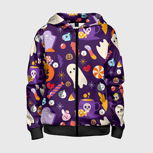 Детская толстовка на молнии HALLOWEEN BTS BT21 PATTERN БТ21 БТС ХЕЛЛОУИН / 3D-Черный – фото 1