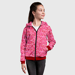 Толстовка на молнии детская Цикламеновая пиксельная абстракция, цвет: 3D-красный — фото 2