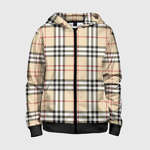 Детская толстовка на молнии Клетчатый принт в стиле Burberry / 3D-Черный – фото 1