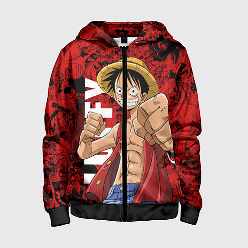 Детская толстовка на молнии Манки Д Луффи, One Piece / 3D-Черный – фото 1