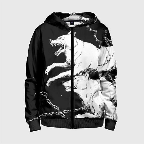 Детская толстовка на молнии Белые волки / 3D-Черный – фото 1