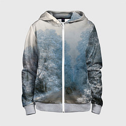 Толстовка на молнии детская Зимний пейзаж картина маслом, цвет: 3D-меланж