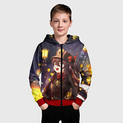 Толстовка на молнии детская Ху Тао Genshin Impact, цвет: 3D-красный — фото 2