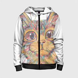 Толстовка на молнии детская A 018 Цветной кот, цвет: 3D-черный