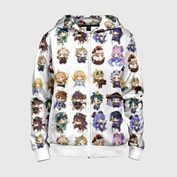 Толстовка на молнии детская Все герои Геншин Импакта чиби паттерн, цвет: 3D-белый