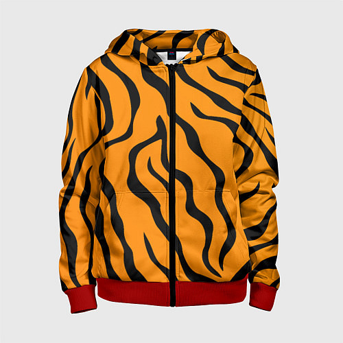 Детская толстовка на молнии ТИГРИННЫЕ ПОЛОСЫ / 3D-Красный – фото 1
