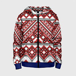 Толстовка на молнии детская Русский узор, геометрическая вышивка, цвет: 3D-синий