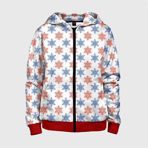 Детская толстовка на молнии Снежинки паттернsnowflakes pattern / 3D-Красный – фото 1
