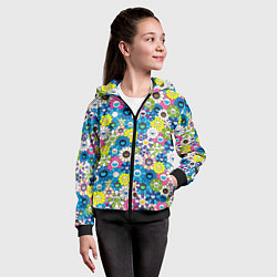 Толстовка на молнии детская Takashi Murakami Улыбающиеся цветы, цвет: 3D-черный — фото 2