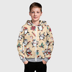 Толстовка на молнии детская Пингвины новогодние, цвет: 3D-меланж — фото 2