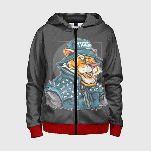 Детская толстовка на молнии Крутой тигр cool tiger / 3D-Красный – фото 1