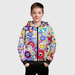 Толстовка на молнии детская Цветы Takashi Murakami, цвет: 3D-черный — фото 2