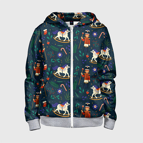 Детская толстовка на молнии Рождественский узор Щелкунчик / 3D-Меланж – фото 1