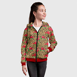 Толстовка на молнии детская Шкура Леопарда в Цветах, цвет: 3D-красный — фото 2