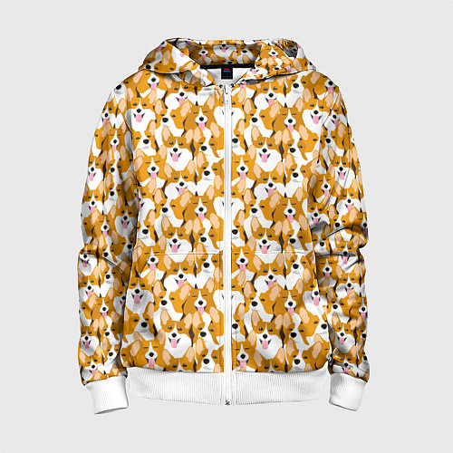 Детская толстовка на молнии Собаки Корги / 3D-Белый – фото 1